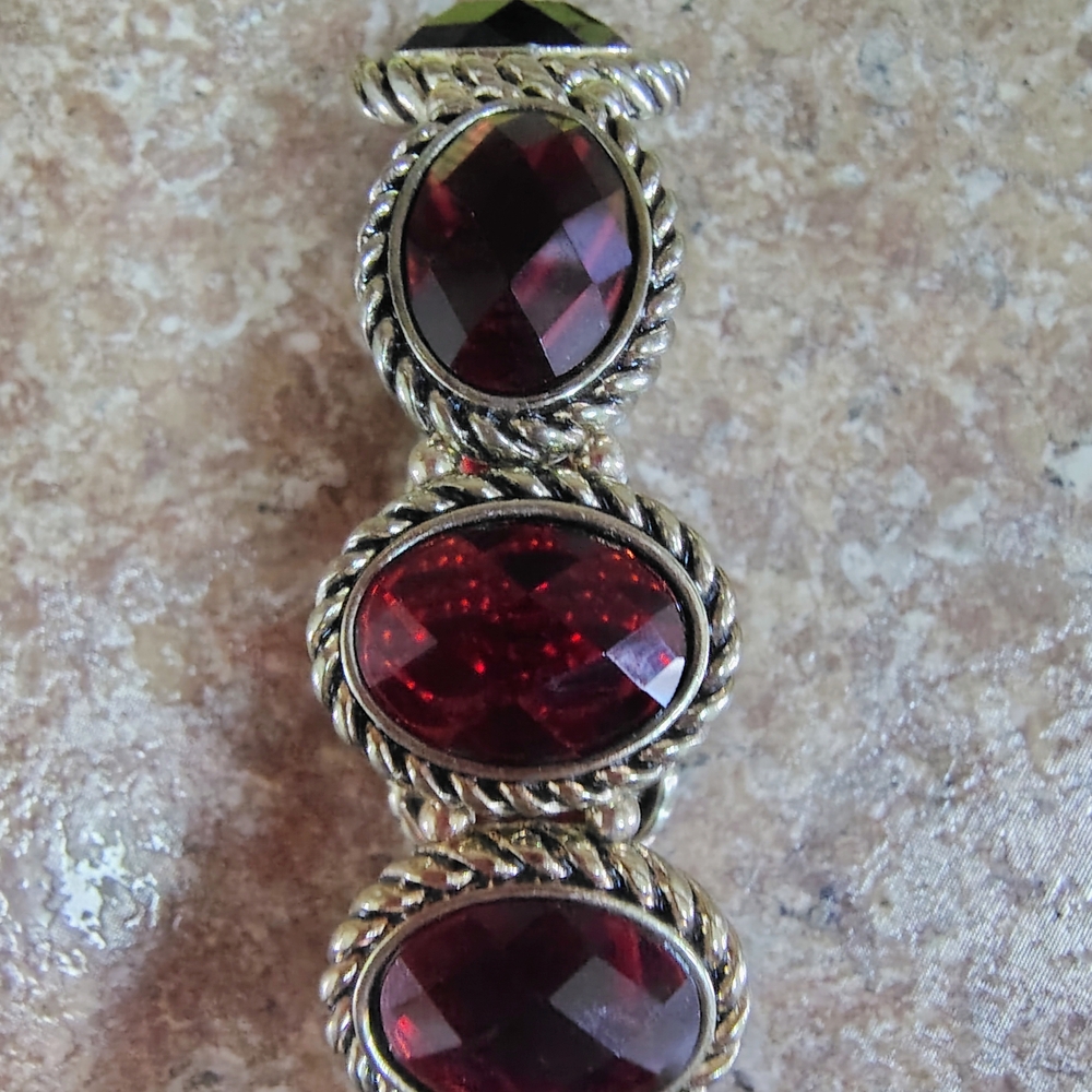 Glamorous Silver Bracelet with Deep Red Stones